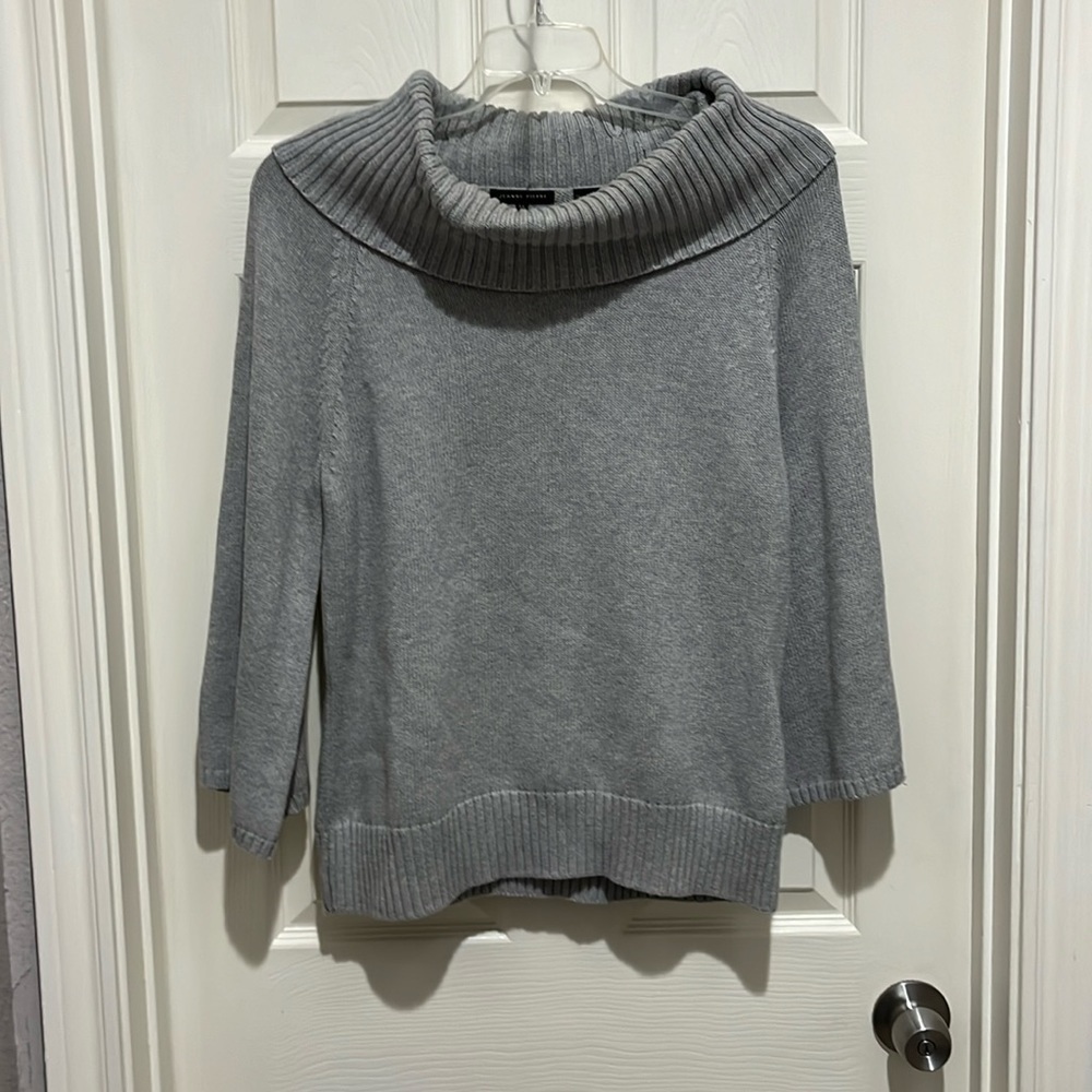 JEANNE PIERRE Cowl Neck Sweater ~Size XL ~Gray ~3/4 Length Sleeve ~Cotton